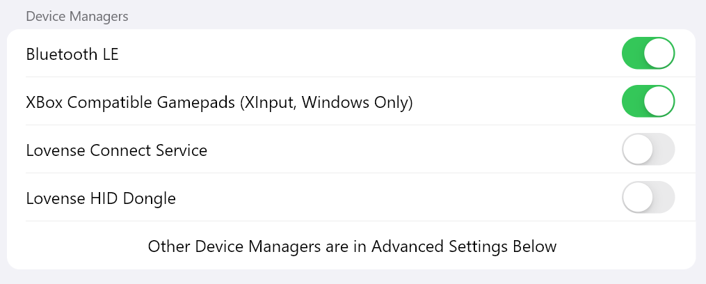 Intiface Device Manager Settings