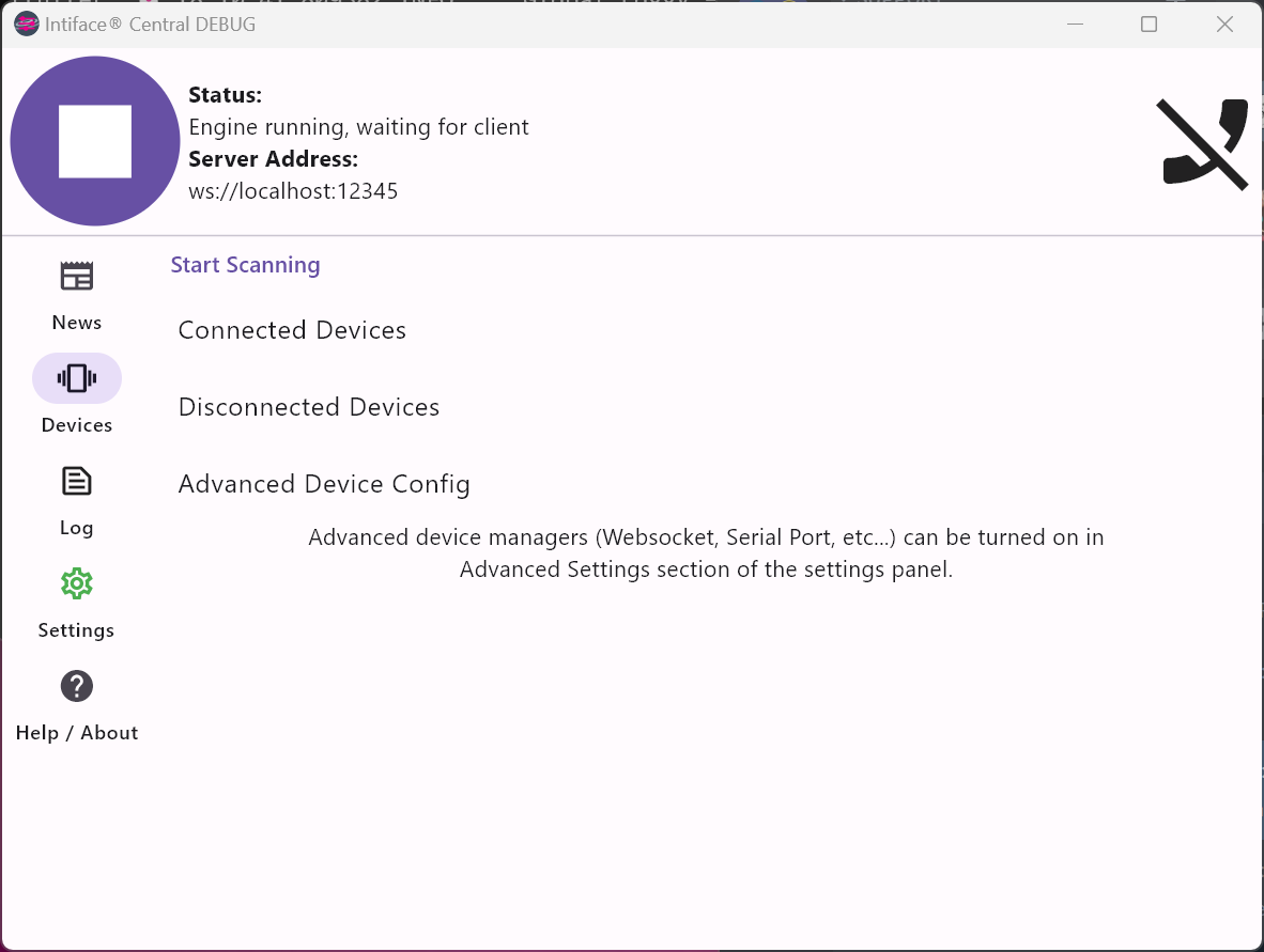 Intiface Central Devices Panel